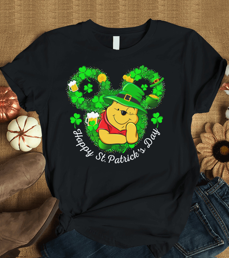 Happy St. Patrick's Day Pooh Shamrock And Leprechaun Hat T-Shirt