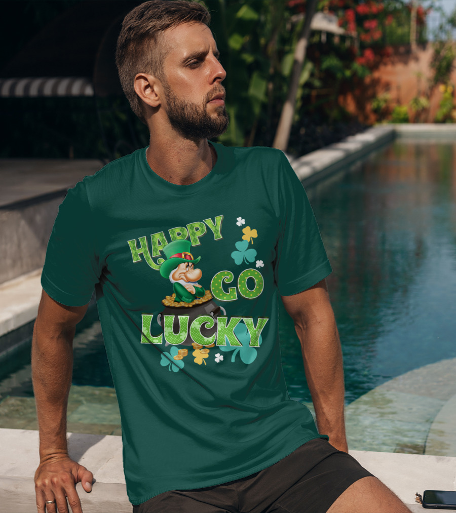 Happy Go Lucky Grumpy Dwarf Leprechaun Pot Of Gold Shamrocks T-Shirt