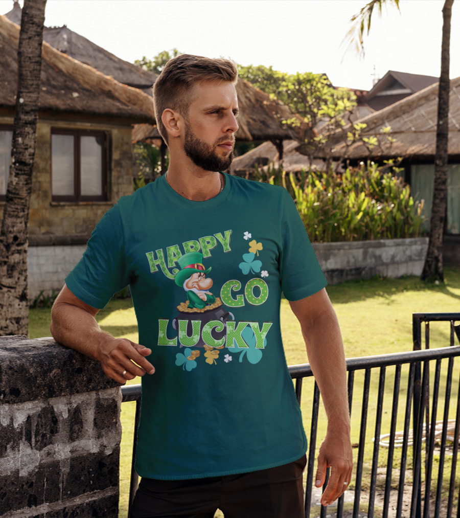 Happy Go Lucky Grumpy Dwarf Leprechaun Pot Of Gold Shamrocks T-Shirt