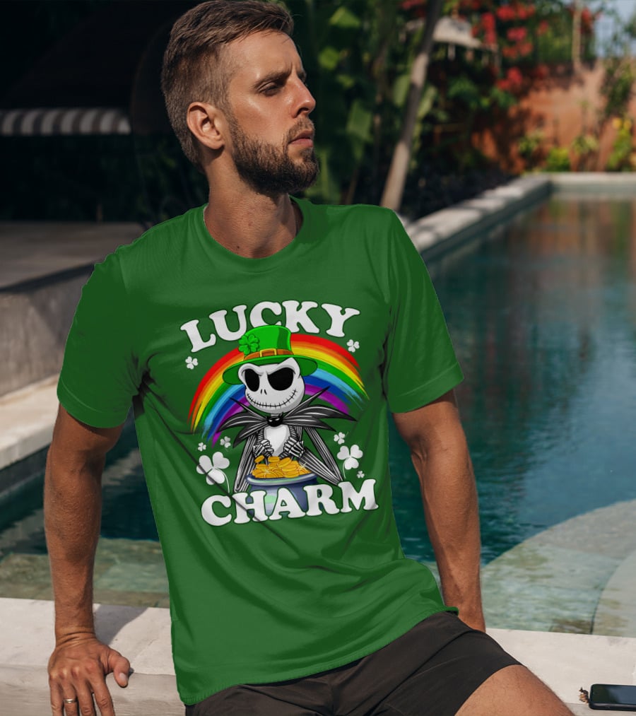 Lucky Charm Jack Skellington Rainbow Shamrock T-Shirt