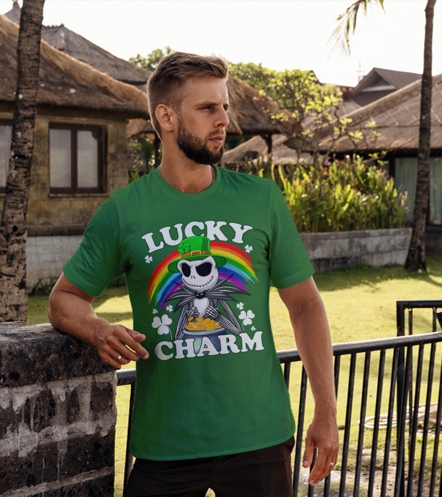 Lucky Charm Jack Skellington Rainbow Shamrock T-Shirt