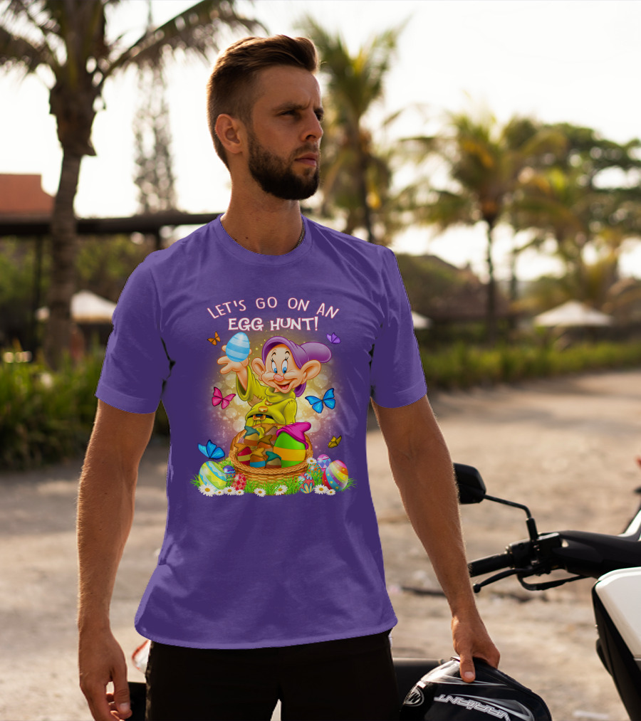 Let's Go On An Egg Hunt! Dopey And Colorful Butterflies In Easter Basket Scene T-Shirt