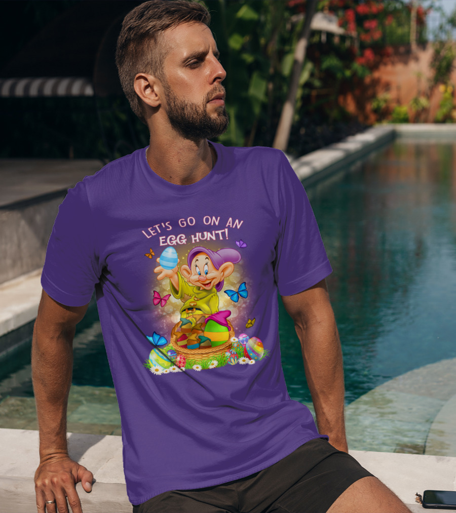 Let's Go On An Egg Hunt! Dopey And Colorful Butterflies In Easter Basket Scene T-Shirt