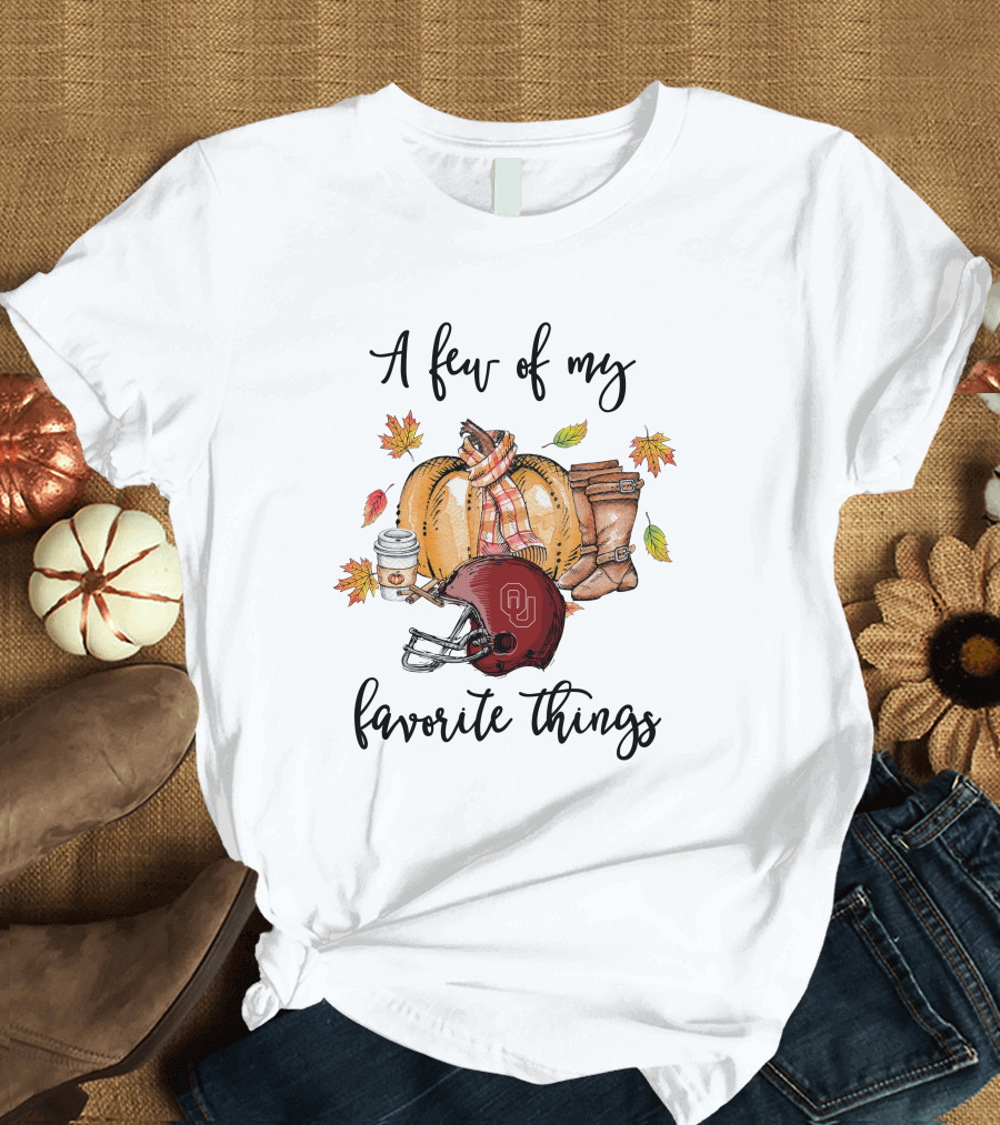 A Few of My Favorite Things Oklahoma Sooners Football Autumn Leaves Boots Coffee T-Shirt