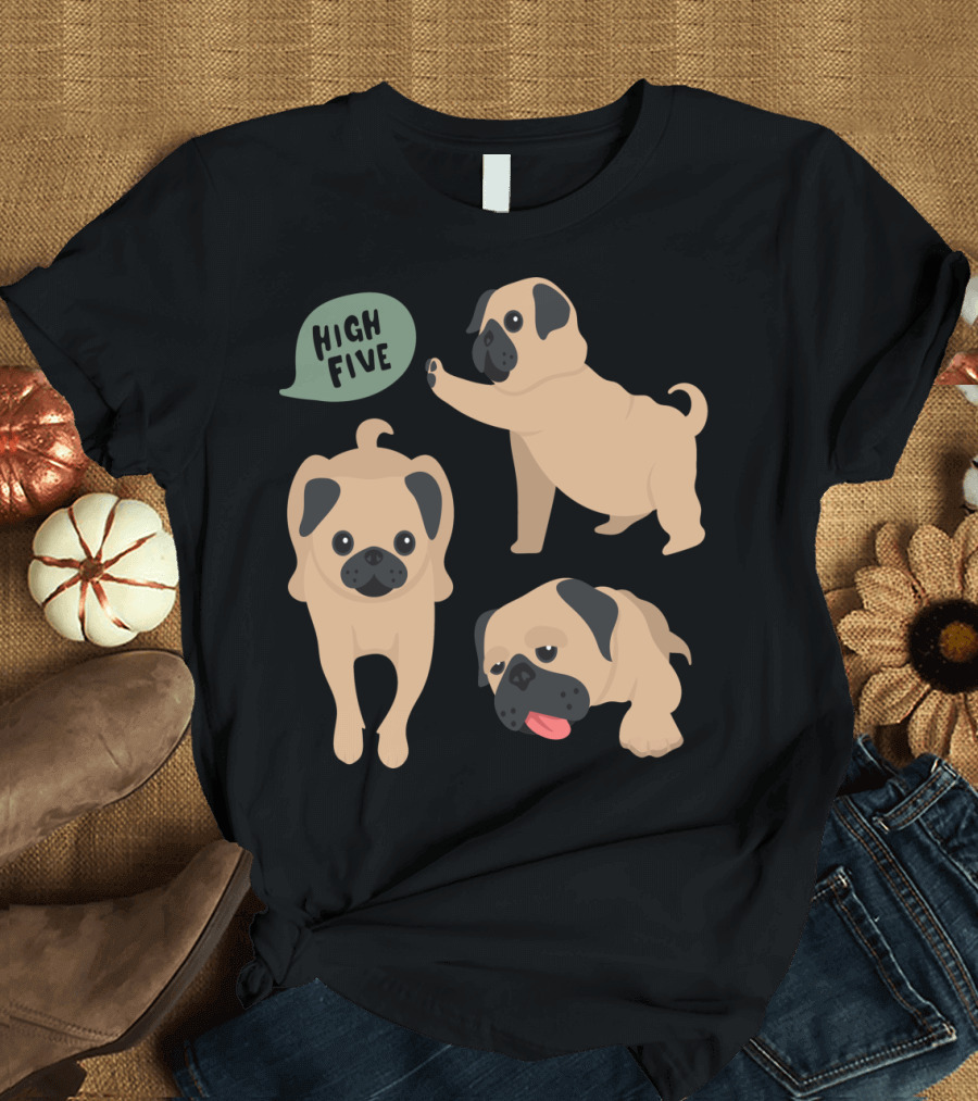 Playful Pug Trio High Five Compilation T-Shirt