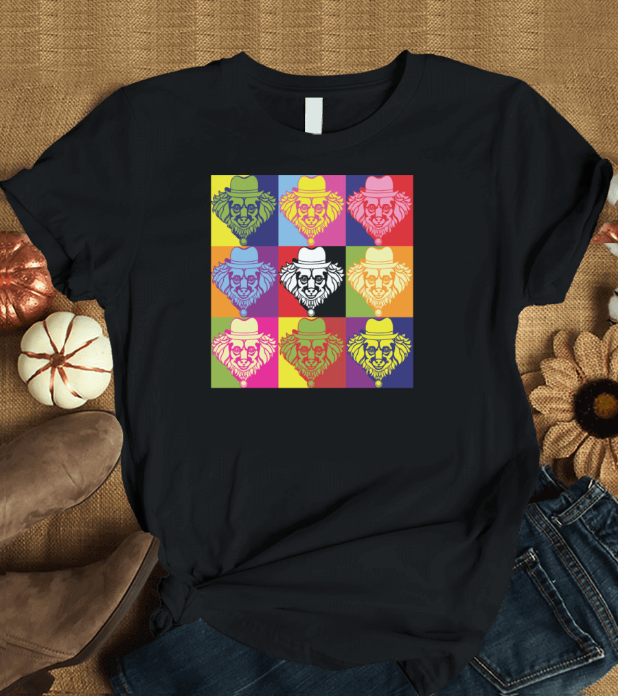 Pop Art Style Dog in Fedora Grid T-Shirt