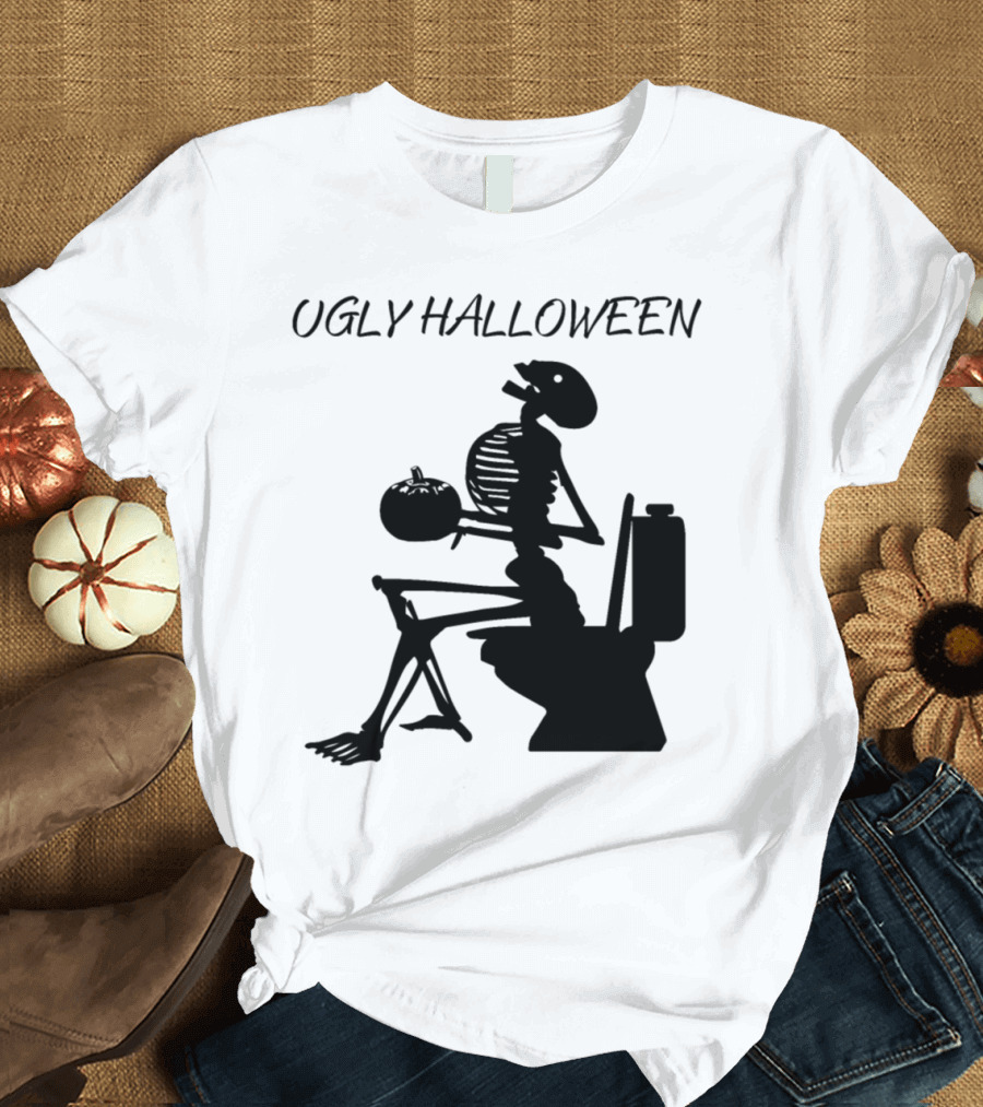 UGLY HALLOWEEN SKELETON TOILET PUMPKIN T-Shirt