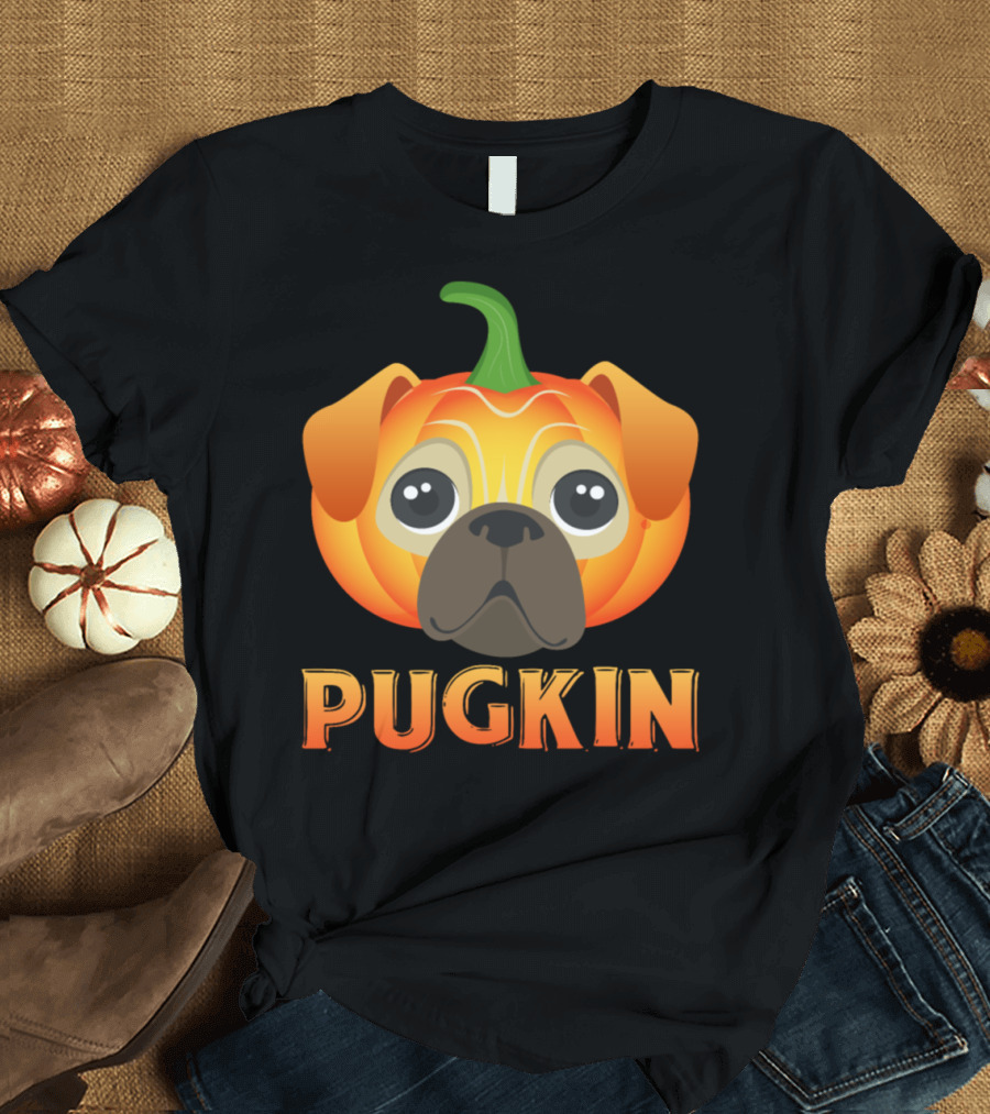 Pugkin Pug Pumpkin Halloween Dog Face T-Shirt