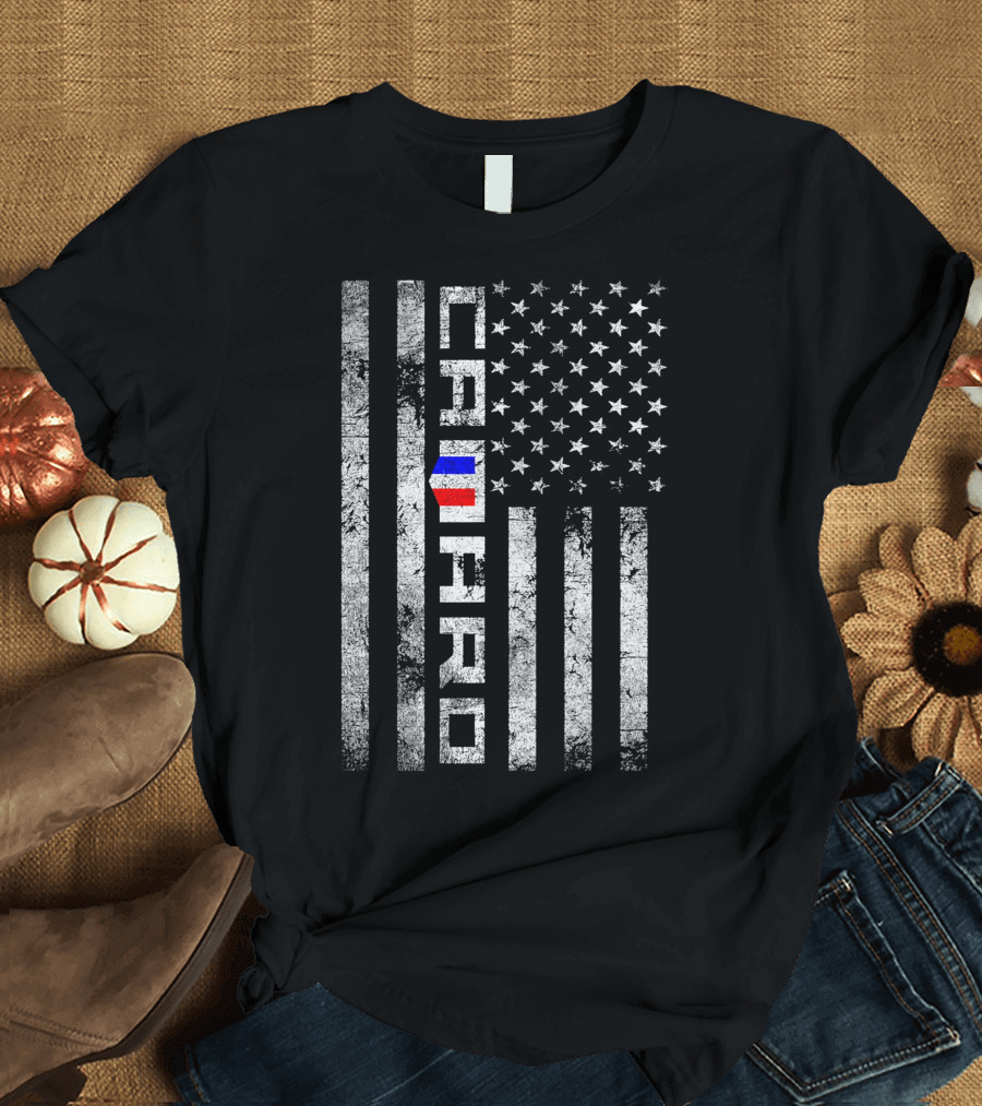 CAMARO American Flag Vertical Stripes Grunge T-Shirt