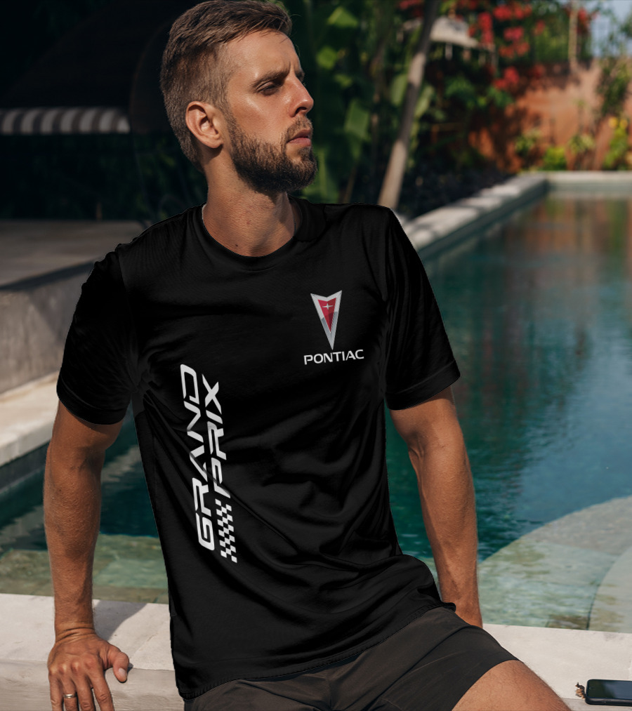 Pontiac Grand Prix Racing Logo Checkered Flag T-Shirt