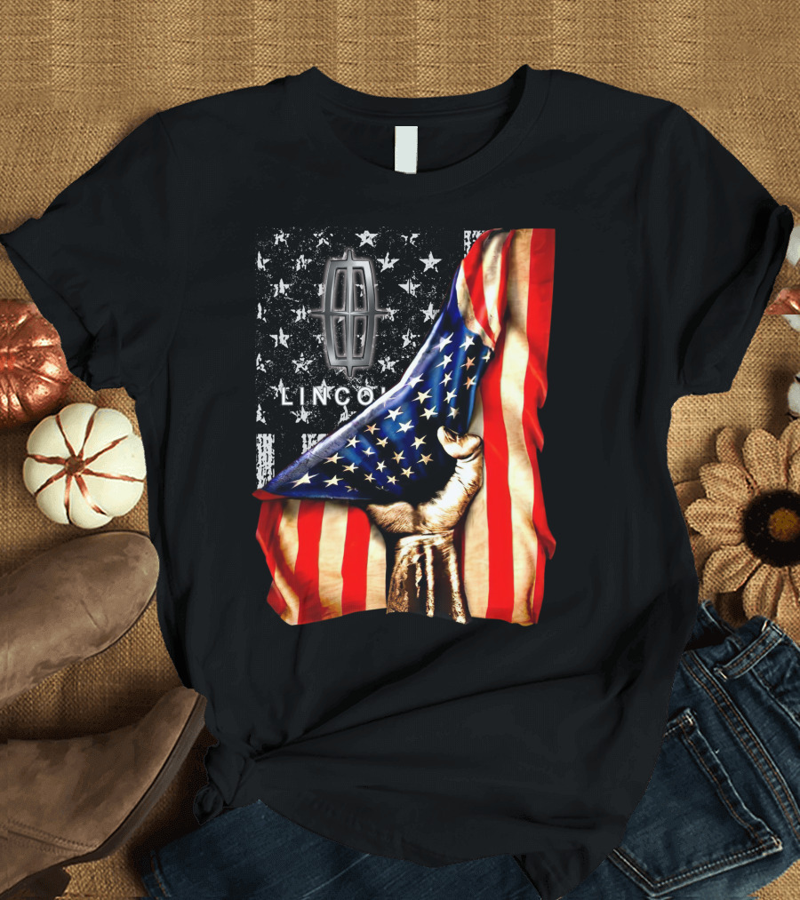 Lincoln Flag Stars and Stripes with Hand T-Shirt
