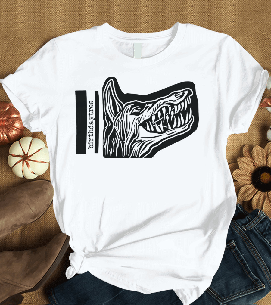 Birthday Tree Dog Snarling Black T-Shirt