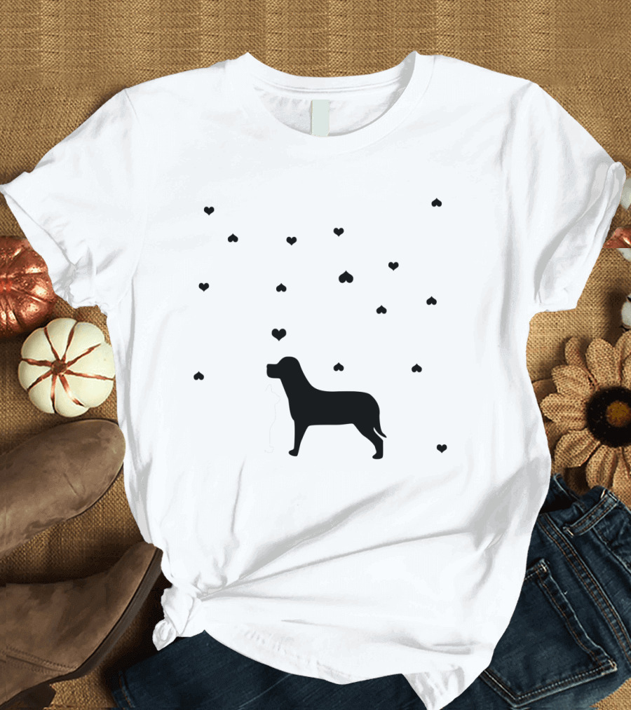 Dog and Cat Silhouettes with Hearts T-Shirt
