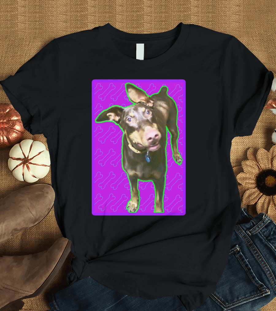 Barron the Dog with Playful Pink Bone Pattern Background T-Shirt