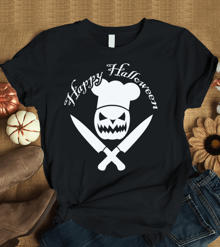 Happy Halloween Cooking Pumpkin Crossed Knives Chef Hat T-Shirt