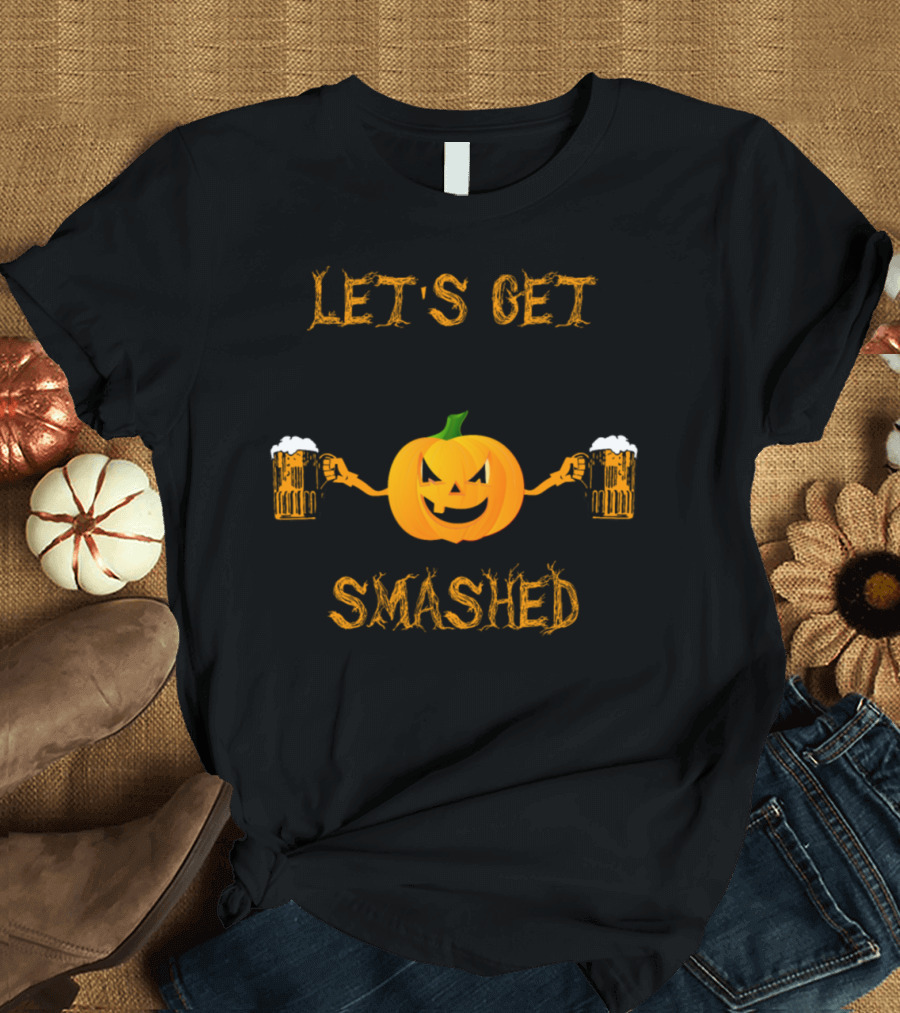 Let's Get Smashed Pumpkin Halloween Drinking Beer Mug T-Shirt
