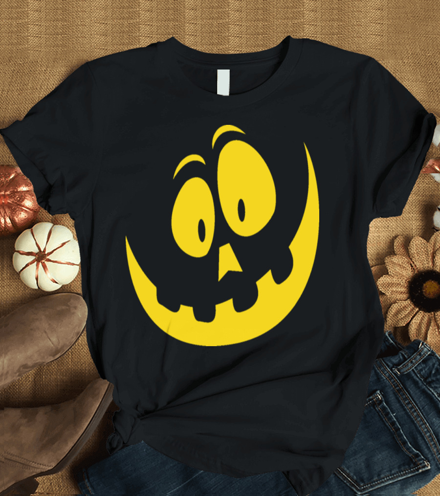 Happy Halloween Crazy Pumpkin Smile Yellow Face T-Shirt