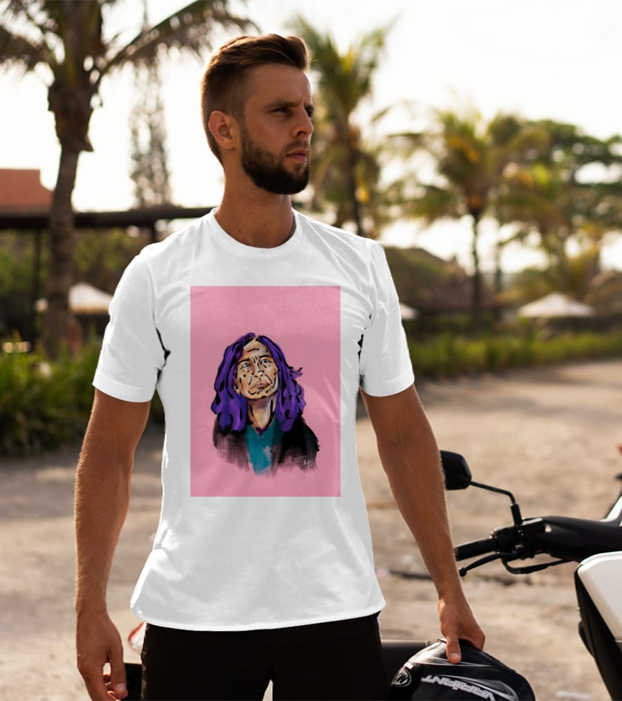 Emergency Fundraising Purple Haired Person On Pink Background T-Shirt