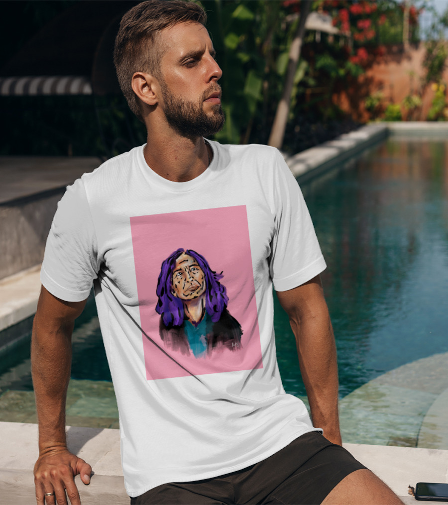 Emergency Fundraising Purple Haired Person On Pink Background T-Shirt