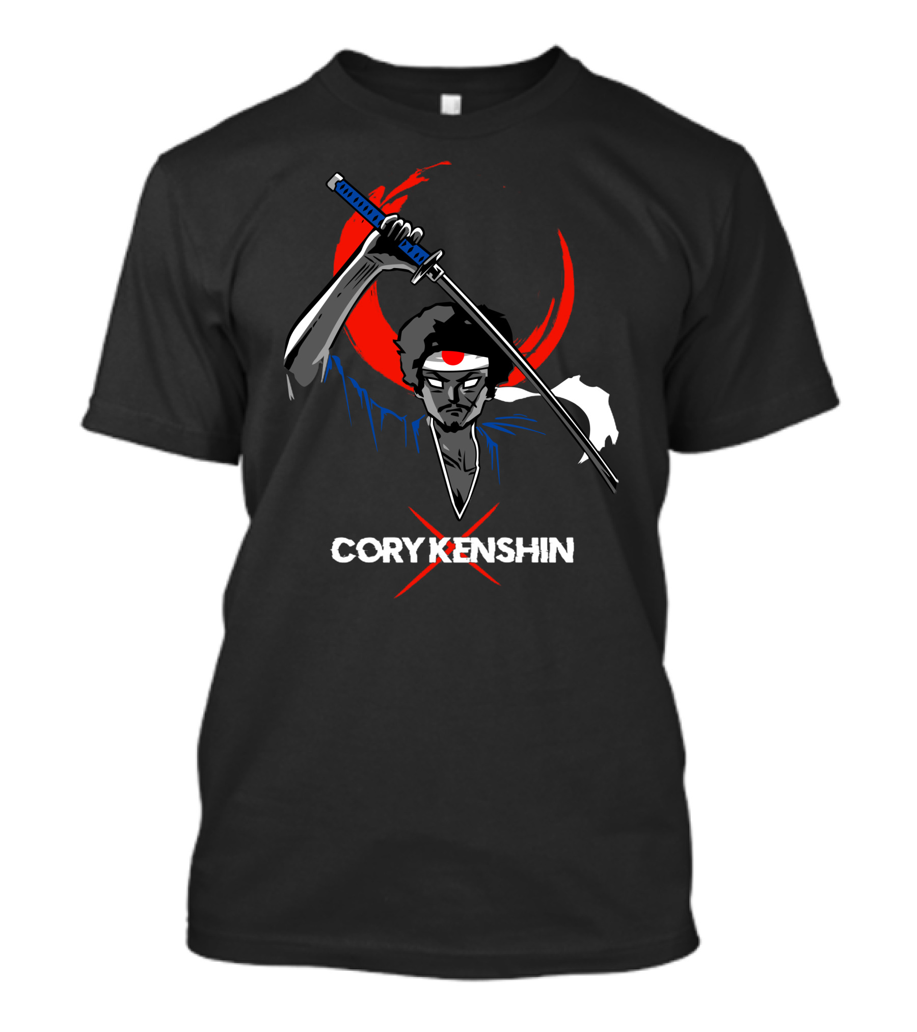 Coryxkenshin Samurai Character With Sword And Red Circle Background T-Shirt