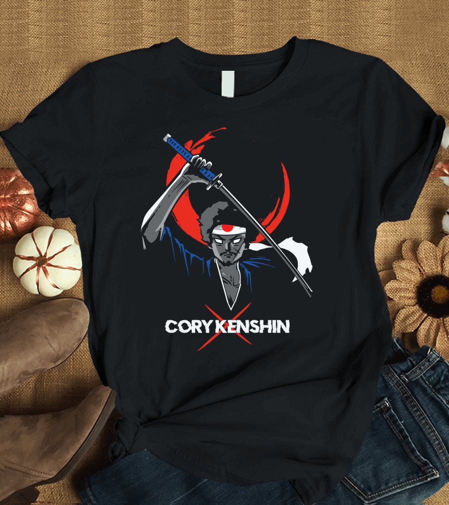 Coryxkenshin Samurai Character With Sword And Red Circle Background T-Shirt