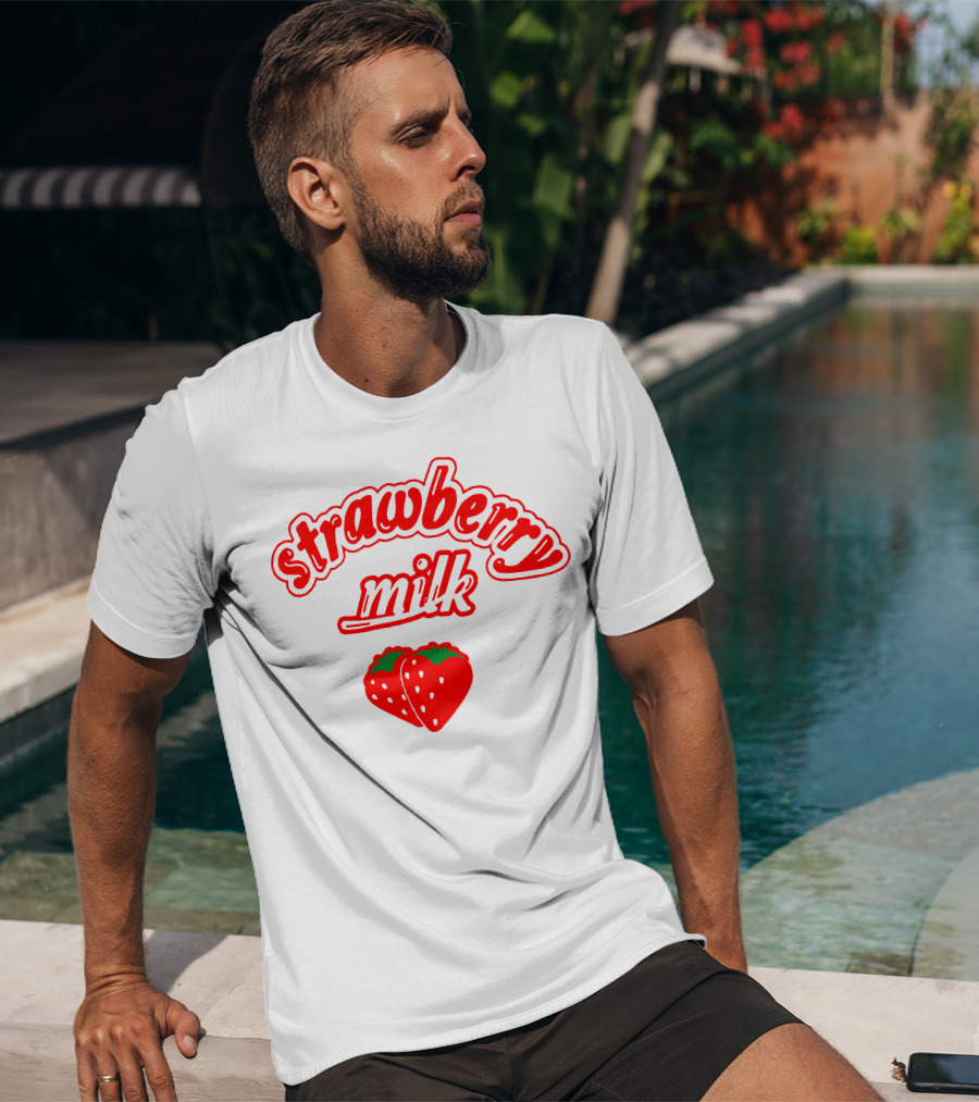 Strawberry Milk Red Text With Strawberries T-Shirt