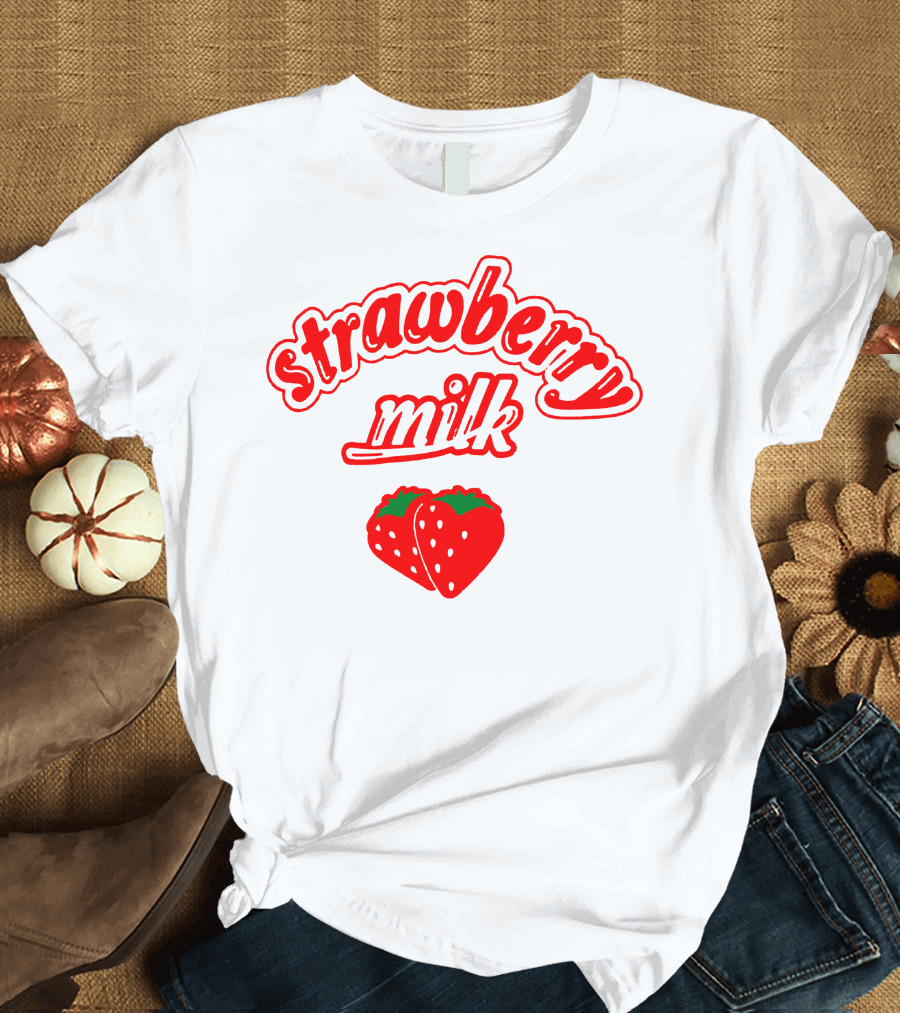 Strawberry Milk Red Text with Strawberries T-Shirt