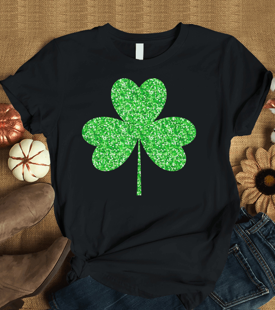St Patrick's Day Glitter Green Irish Shamrock Clover T-Shirt