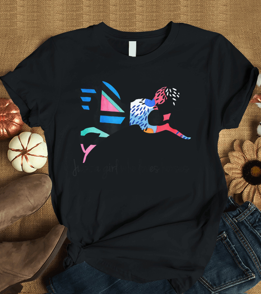 Just a Girl Who Loves Horses Colorful Pattern Horse T-Shirt