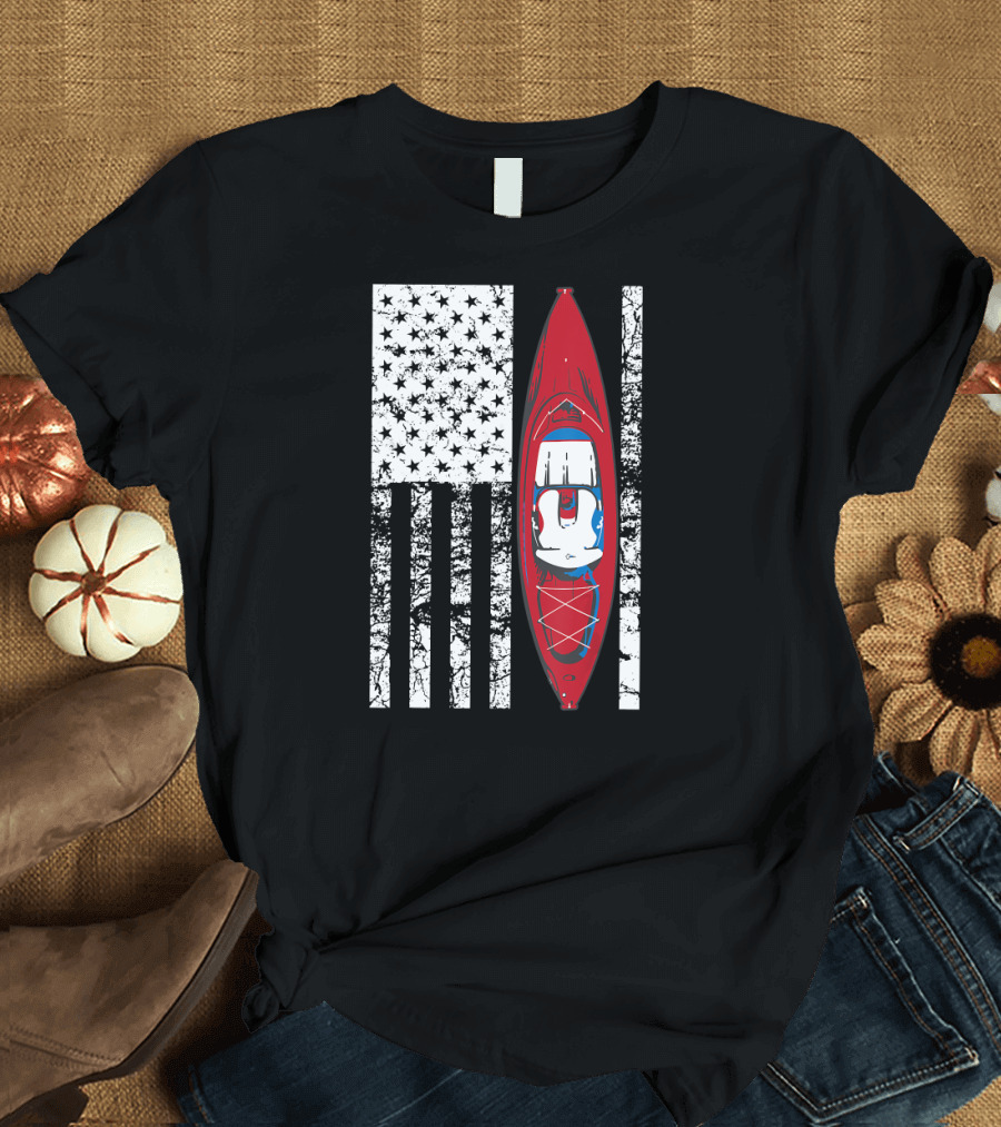 Kayak US American Flag Cute Unique Kay Stars and Stripes Red Kayak T-Shirt