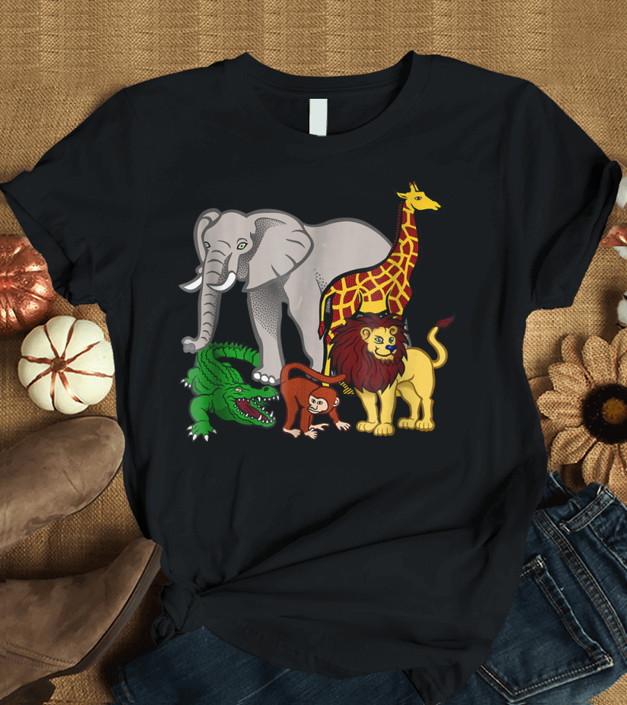 Kids Elephant Giraffe Lion Crocodile Monkey T-Shirt