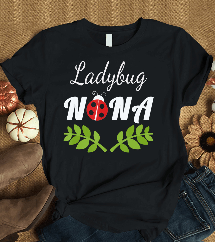 Ladybug Nona with Red Ladybug and Green Leaf Accent for Grandma T-Shirt