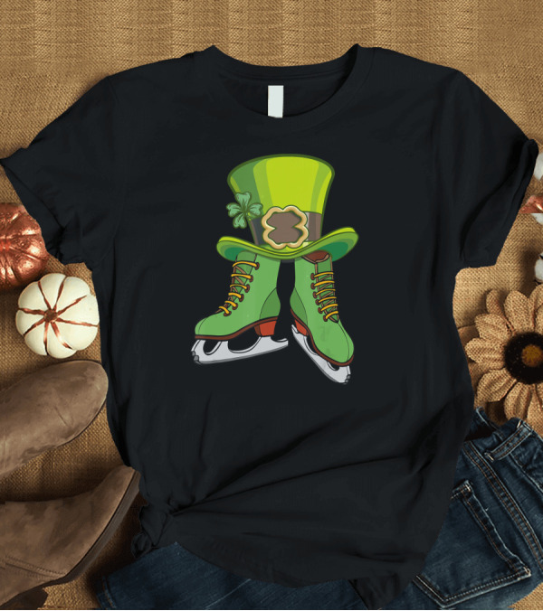 T-Shirt: Leprechaun Hat and Shamrock Figure Skating Boots T-Shirt Leprechaun Hat and Shamrock Figure Skating Boots T-Shirt