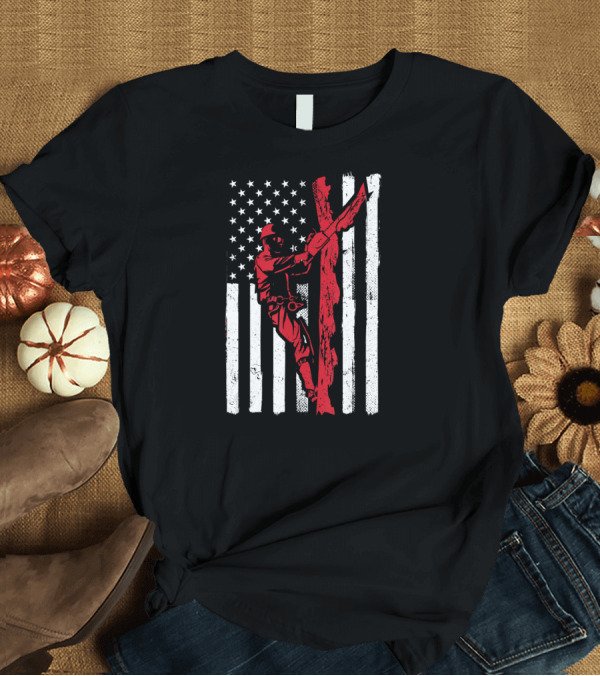 T-Shirt: American USA Flag Lumberjack Tree Climbing Image T-Shirt American USA Flag Lumberjack Tree Climbing Image T-Shirt