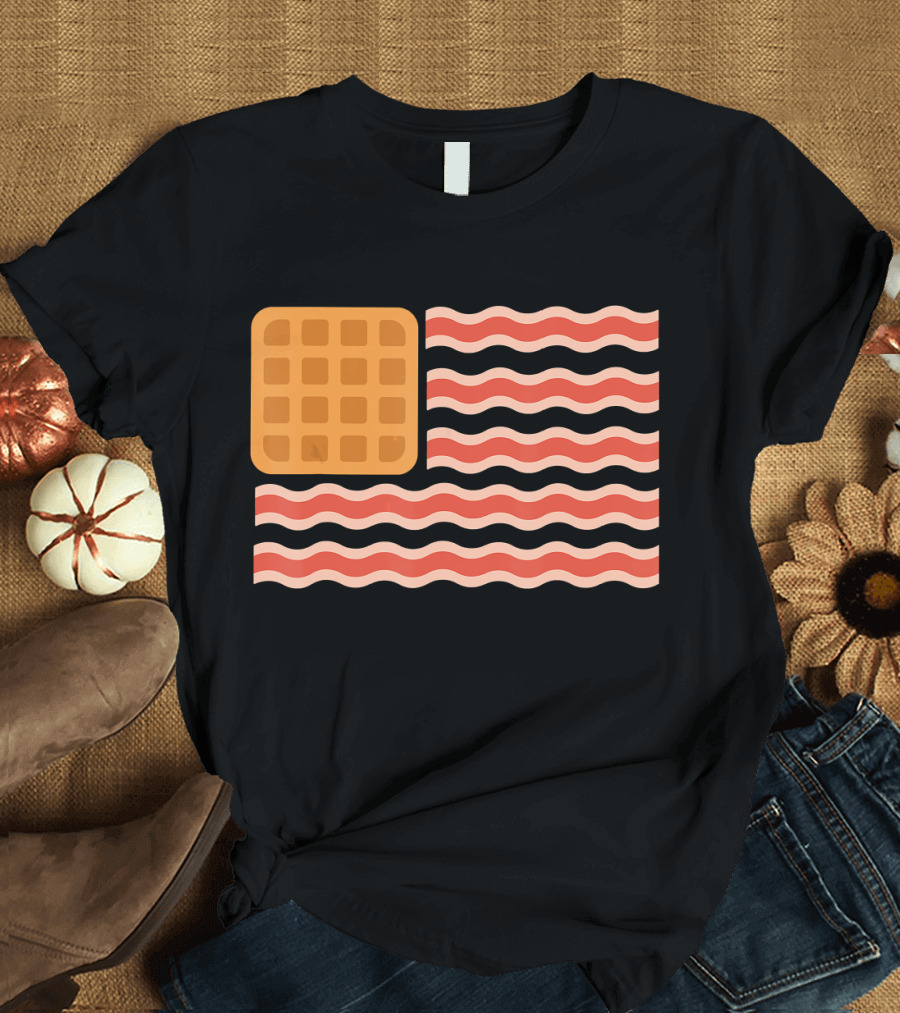 American Flag Waffle with Strips of Bacon T-Shirt