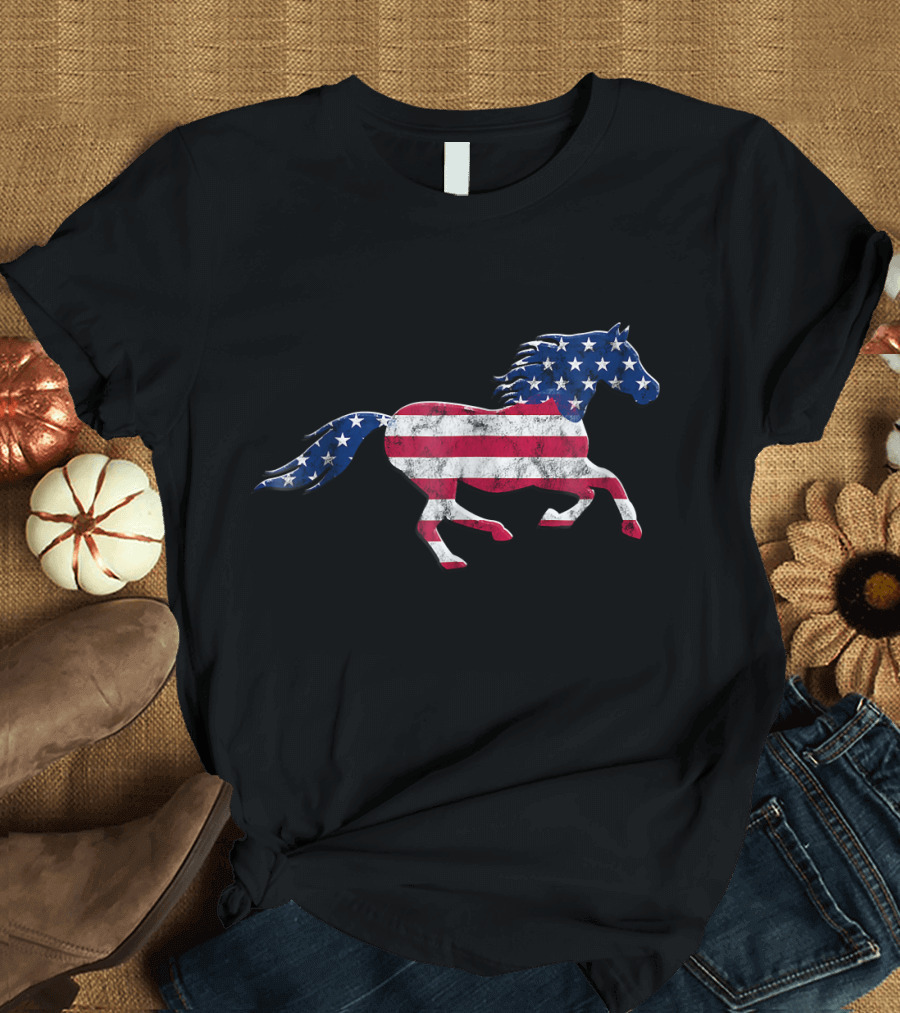 Patriotic Horse American Flag 4th of July Birthday T-Shirt