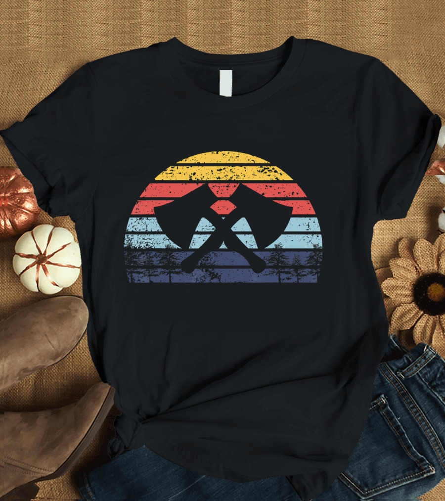 Retro Vintage Axe Lumberjack Hatchet Sunset T-Shirt