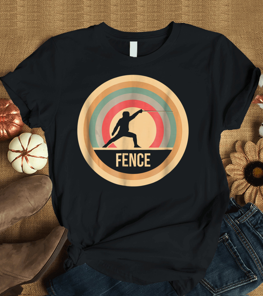 Retro Vintage Fencing Silhouette Circle Design for Fencers T-Shirt