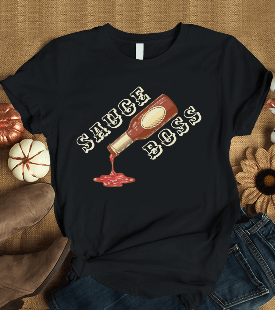 Sauce Boss BBQ Humor with Spilling Sauce Bottle T-Shirt