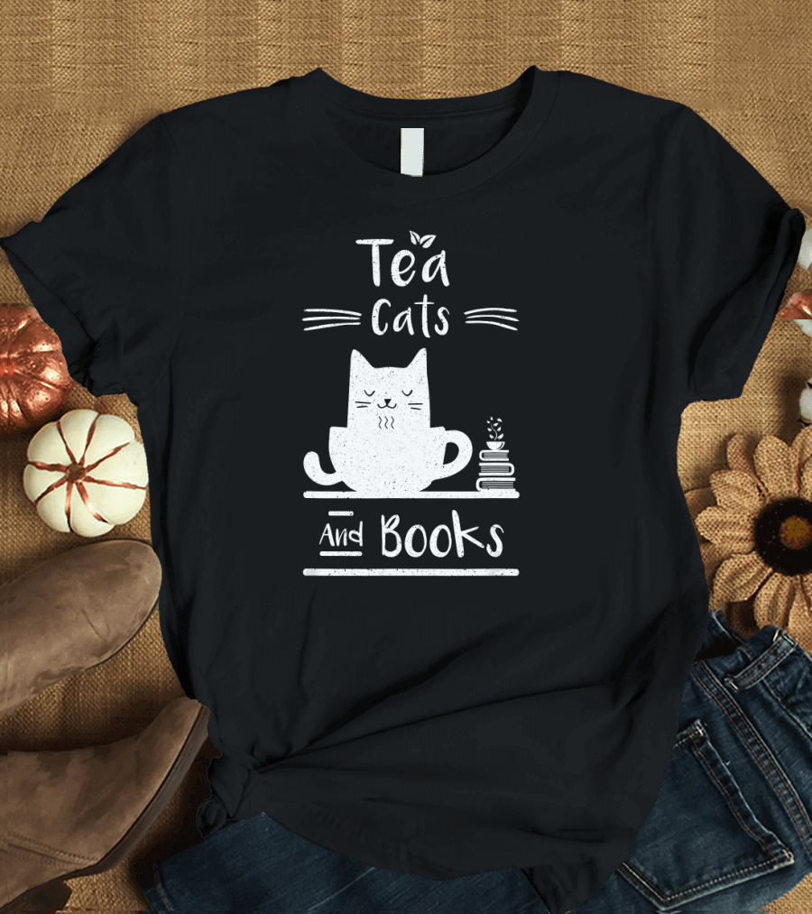 Tea Cats and Books Cozy Vibes T-Shirt