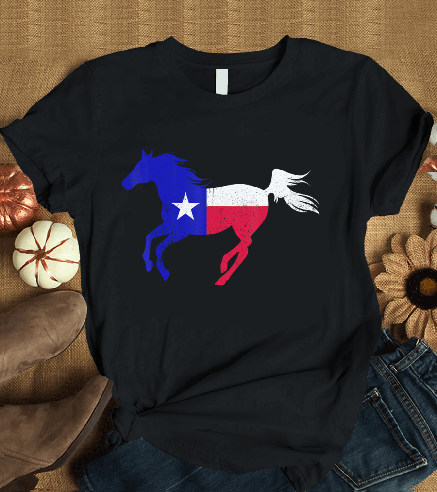 Texas State Flag Running Horse Texan Cowgirl T-Shirt
