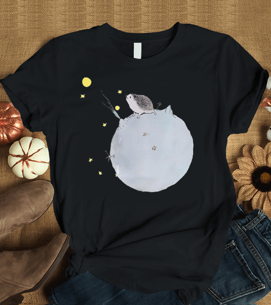 The Little Hedgehog Prince on Moon with Stars T-Shirt