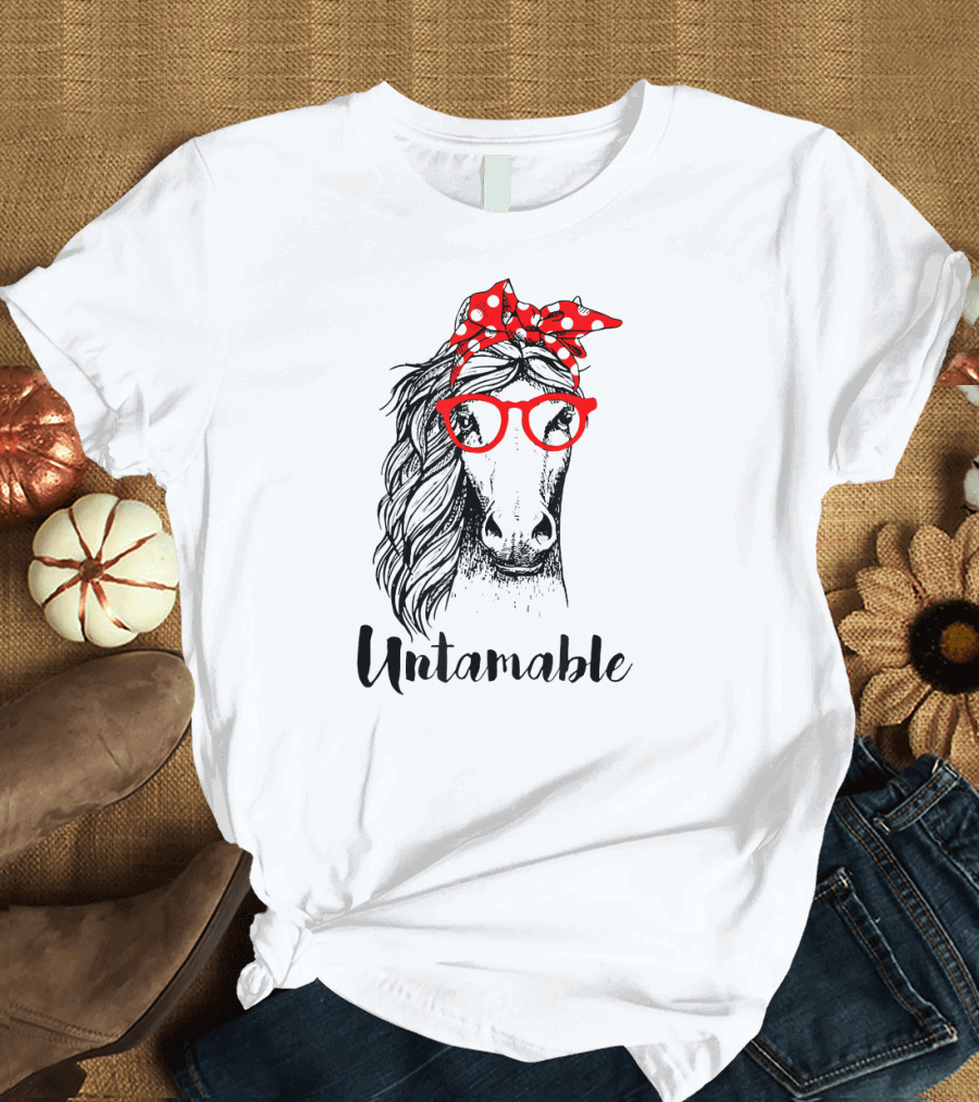 Untamable Horse with Red Glasses and Polka Dot Bandana T-Shirt
