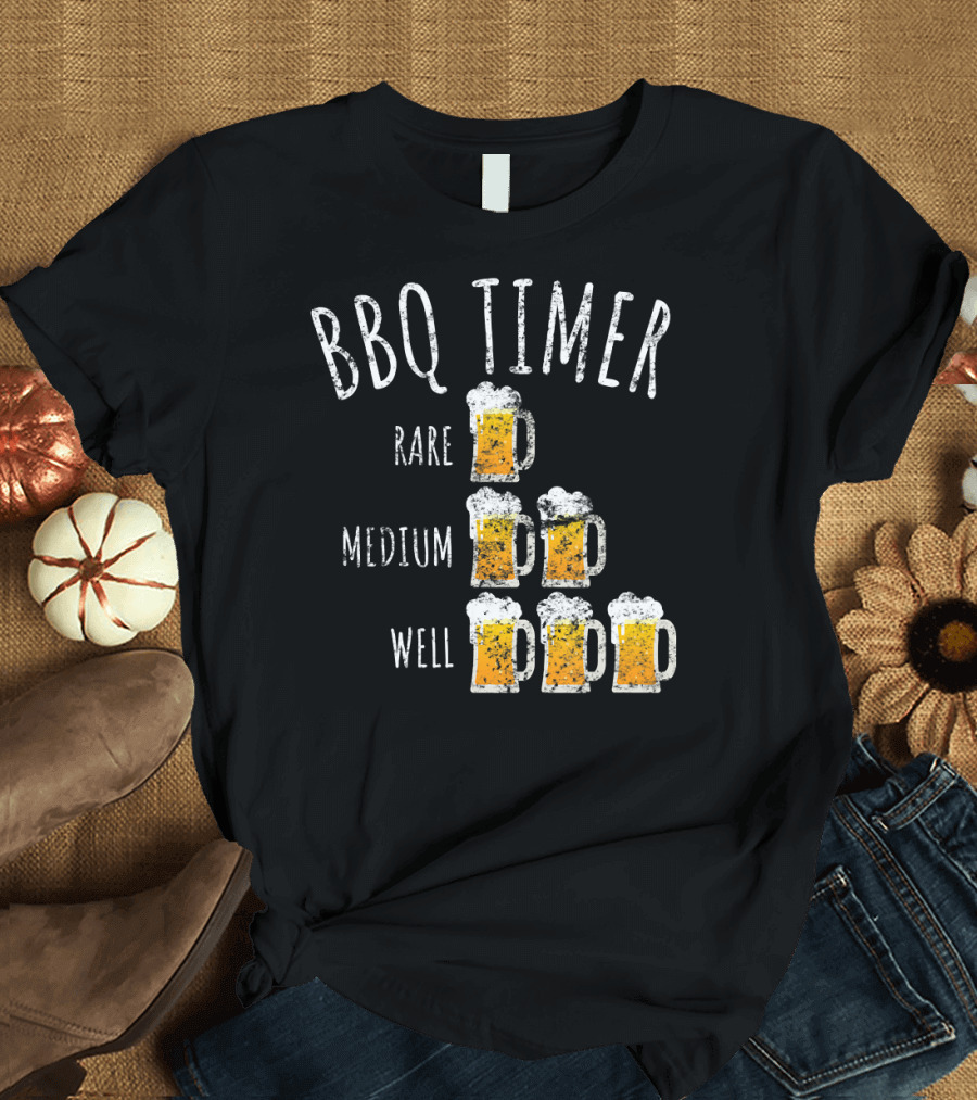 BBQ Timer Beer Drinking Rare Medium Well Vintage Grill T-Shirt