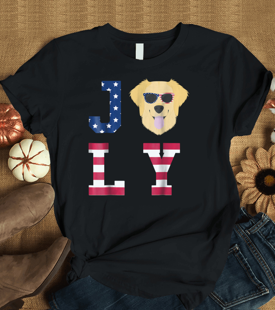 4th of July Golden Retriever American Flag Sunglasses Stars and Stripes USA T-Shirt