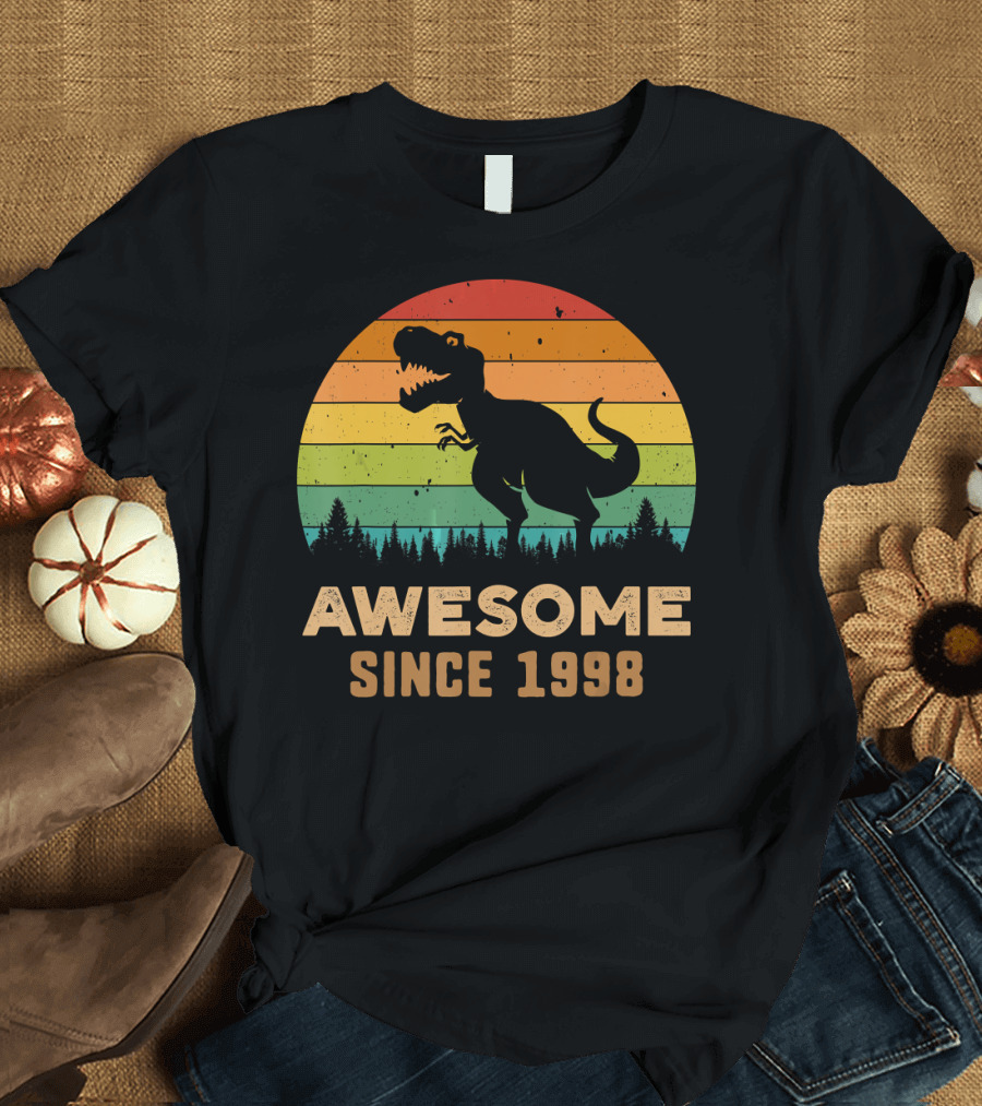 AWESOME SINCE 1998 DINOSAUR SILHOUETTE IN RETRO SUNSET T-Shirt