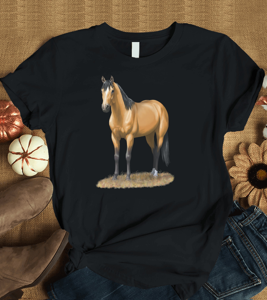 Beautiful Buckskin Dun Quarter Horse Standing on Grassland T-Shirt