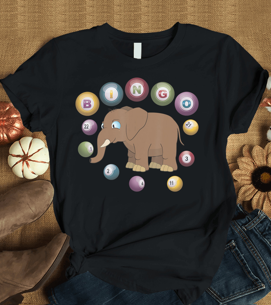 Bingo Elephant Surrounded by Bingo Balls 22 27 2 3 4 11 T-Shirt