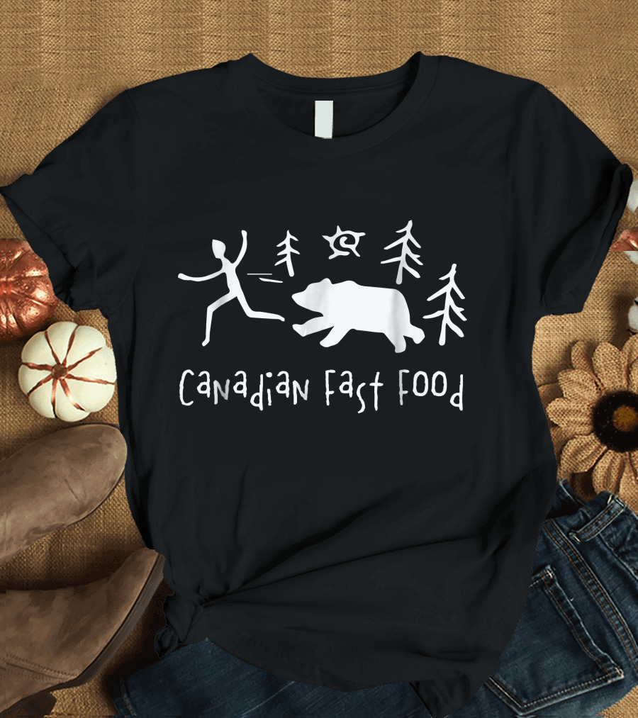 Canadian Fast Food Bear Chase Forest Humor T-Shirt