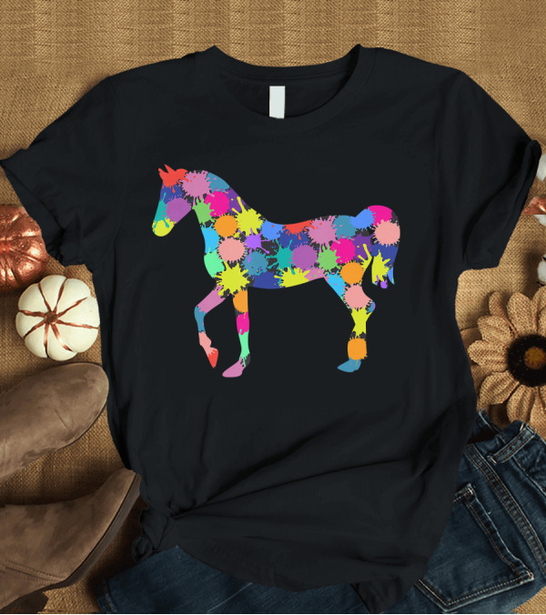 T-Shirt: Colorful Dot Patterned Horse Love and Riding T-Shirt Colorful Dot Patterned Horse Love and Riding T-Shirt